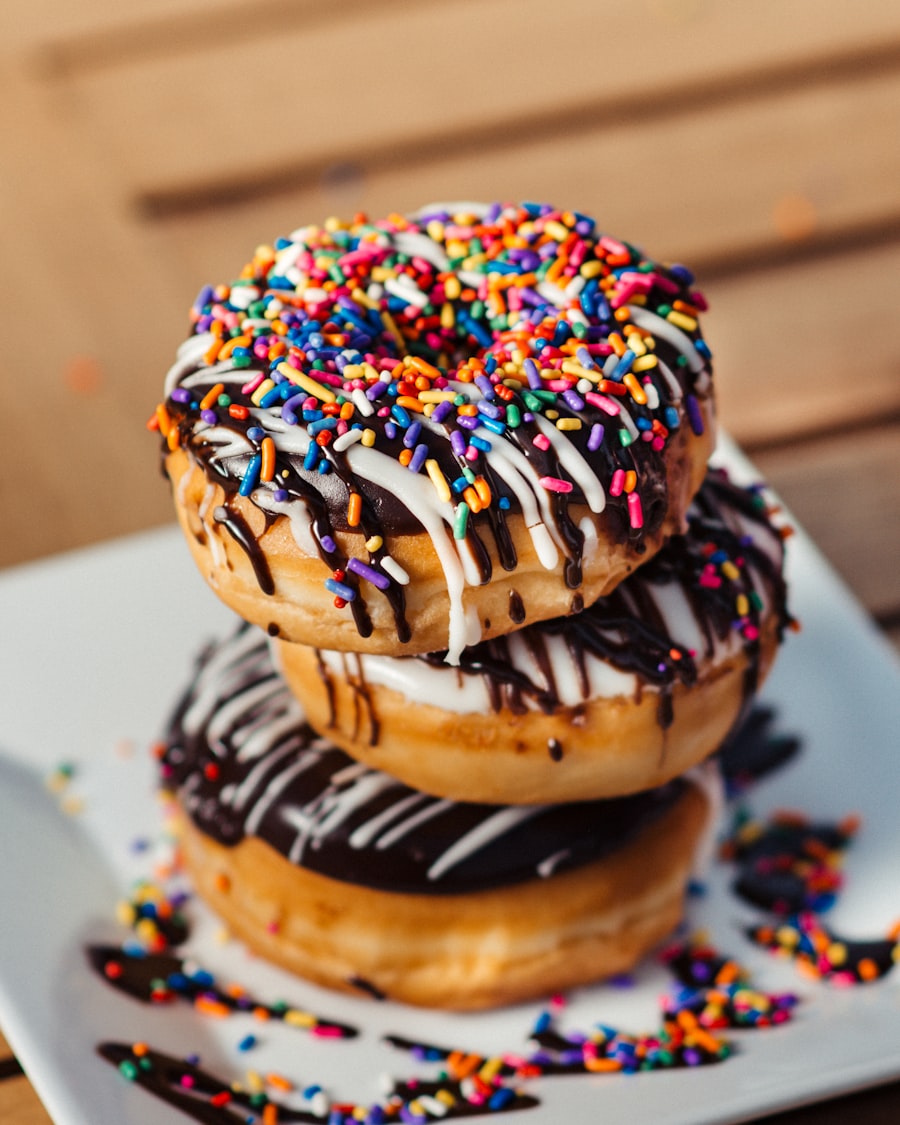 Glazed donuts with sprinkles at The Bakest, Okhla