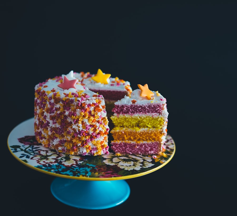 Colourful rainbow layer cake at The Bakest, Okhla